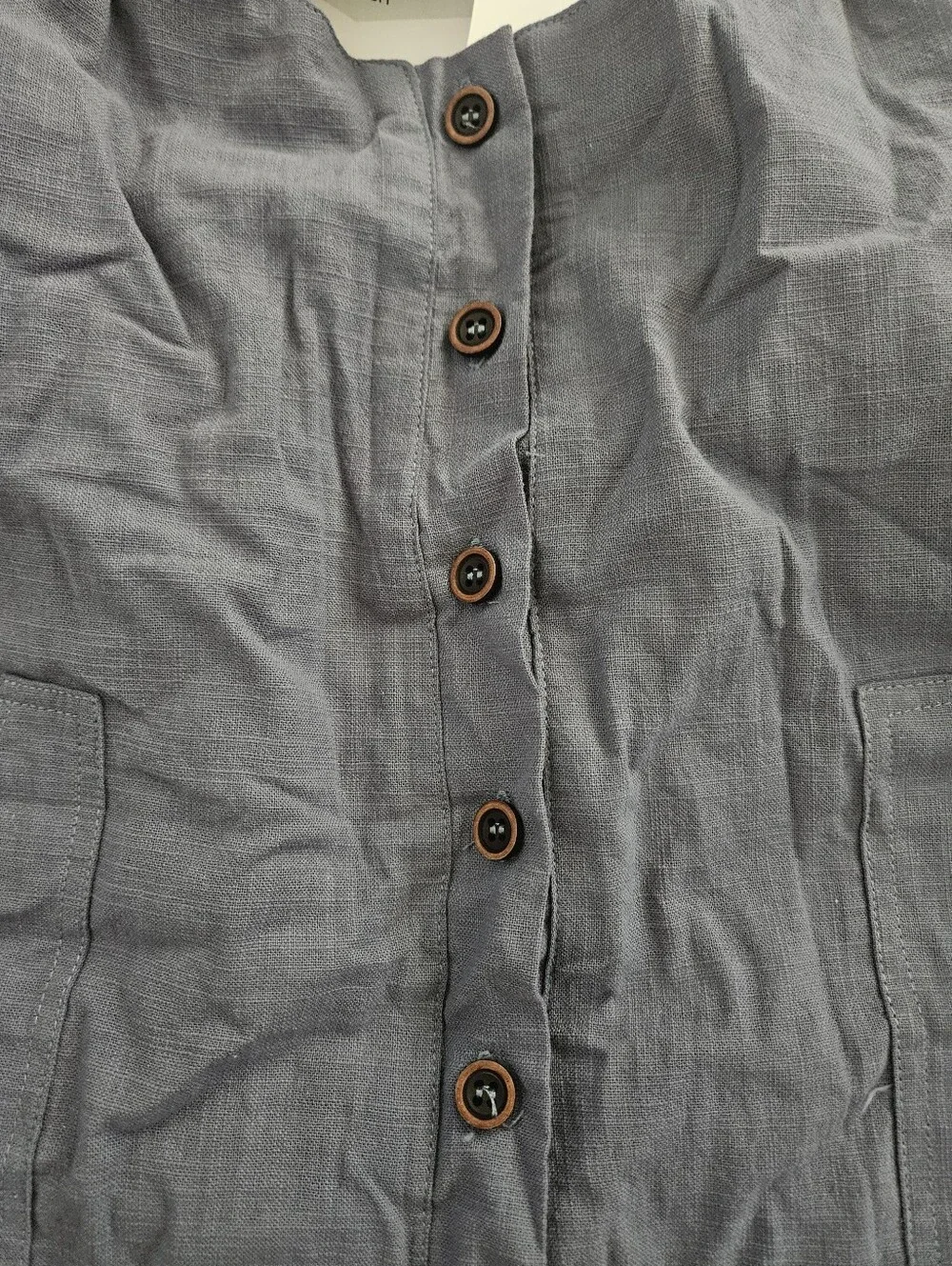 NWT Viral Amazon Free People Inspired Large Linen Overalls Jumpsuit Buttons Blue - Picture 5 of 9